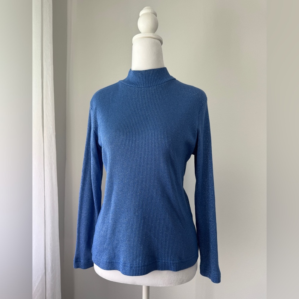 Vintage Y2K Carolyn Taylor Essentials Shimmery Periwinkle Long Sleeve Turtleneck